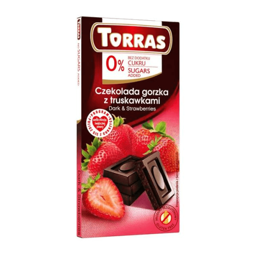 Czekolada gorzka z truskawkami bez dodatku cukru 75g Torras